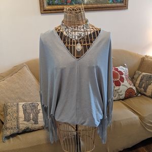 Ladies poncho boutique find gray fringe